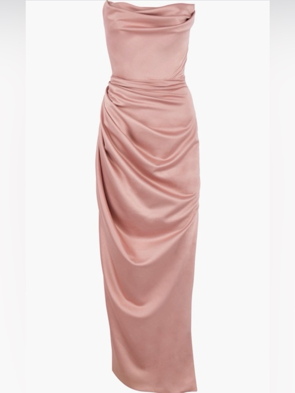 HOUSE OF CB Pink Satin Strapless Draped Maxi Dress